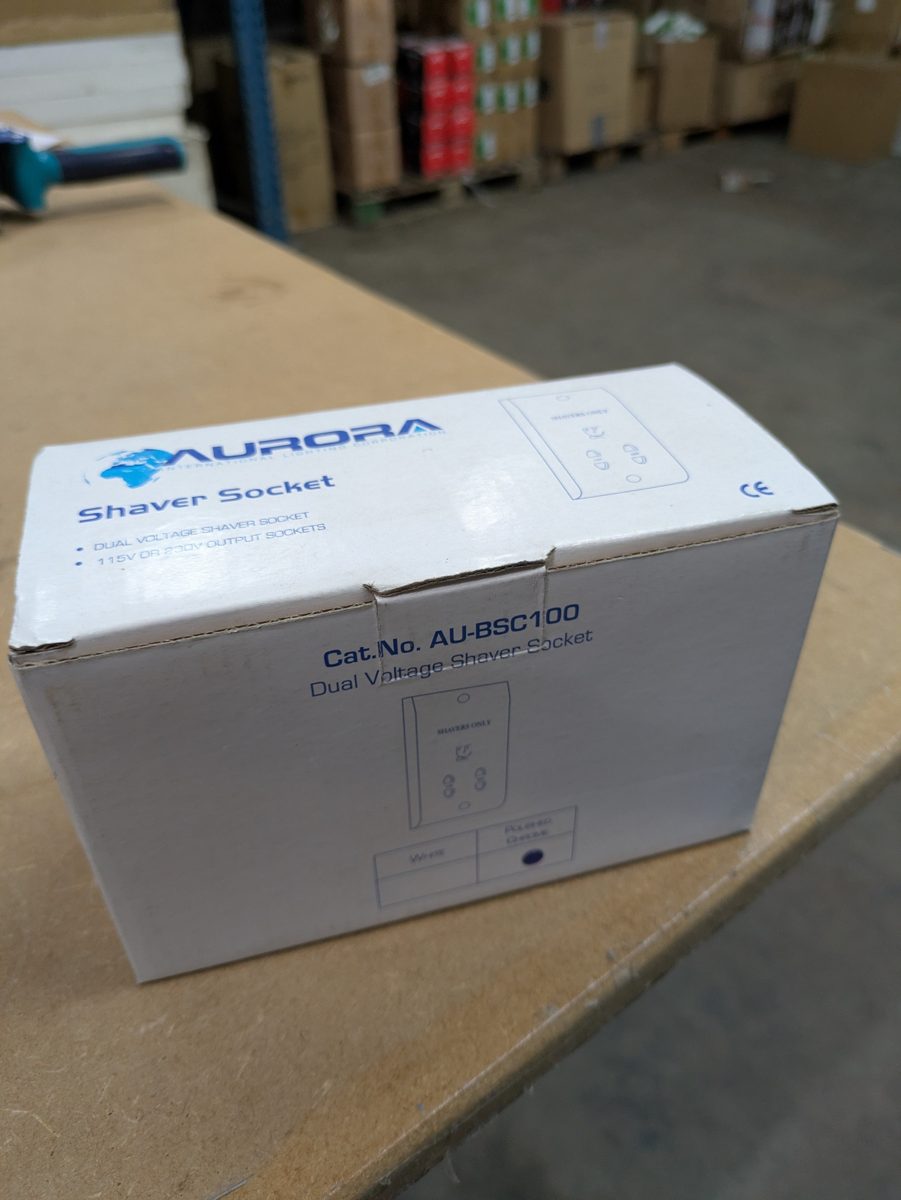 Aurora AU-BSC100 dual-voltage shaver socket, chrome — surplus UK stock