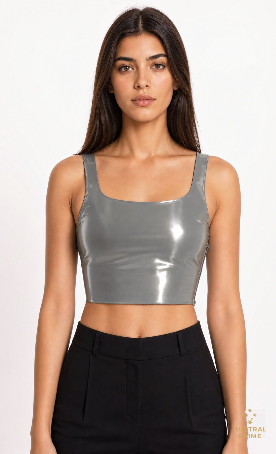 Alessandro Vigilante Latex Tank Top Bra — Metallic Grey