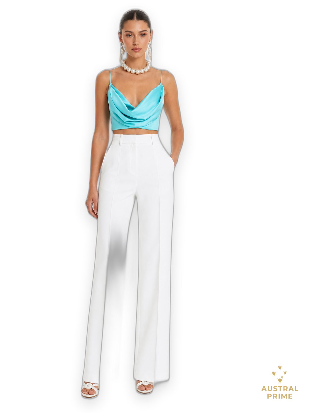 Alex Perry Bikini Cowl Drape Crop Top — Aquamarine
