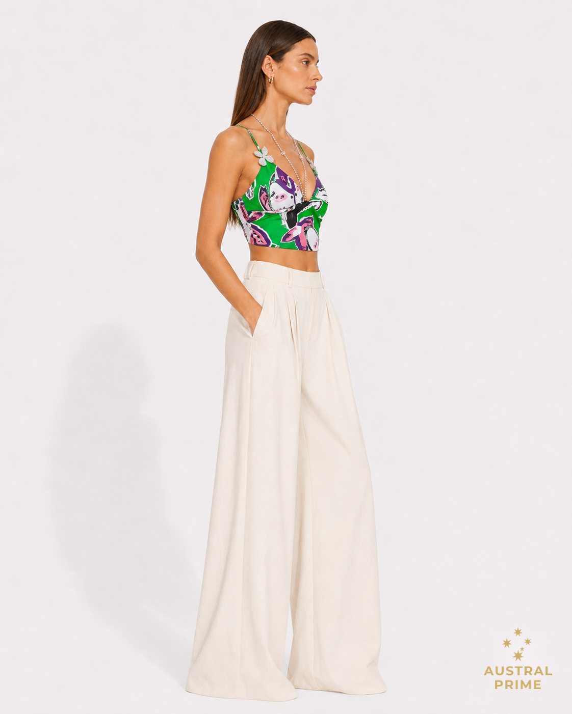 Area NYC Butterfly Multi Printed Cami Top in green multi — image 3 of 5