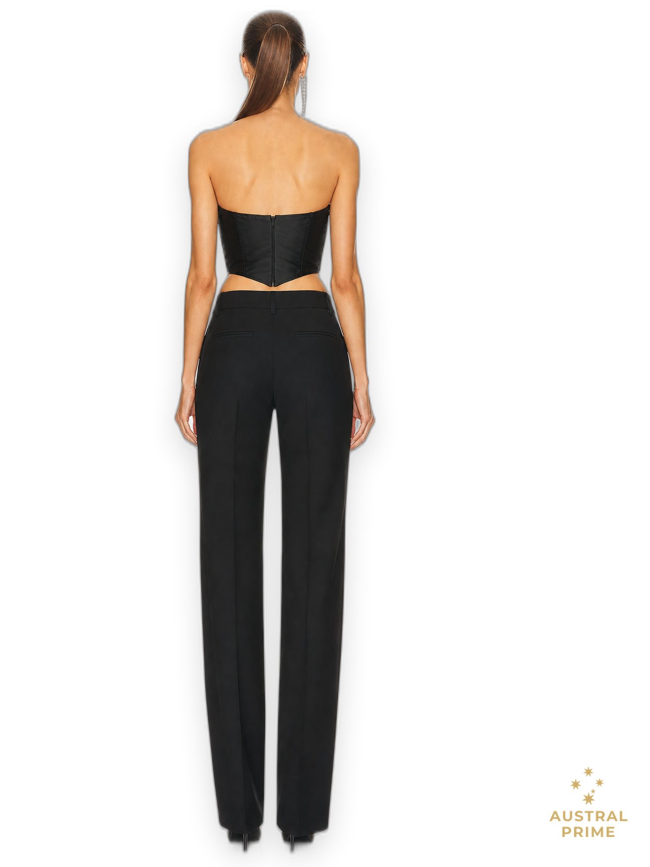 Area NYC Embroidered Crystal Cup Draped Bustier in black — image 2 of 2