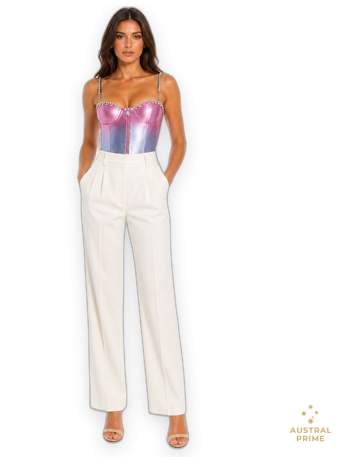 Area NYC Ombre Multi Crystal Bustier in pink — image 1 of 2
