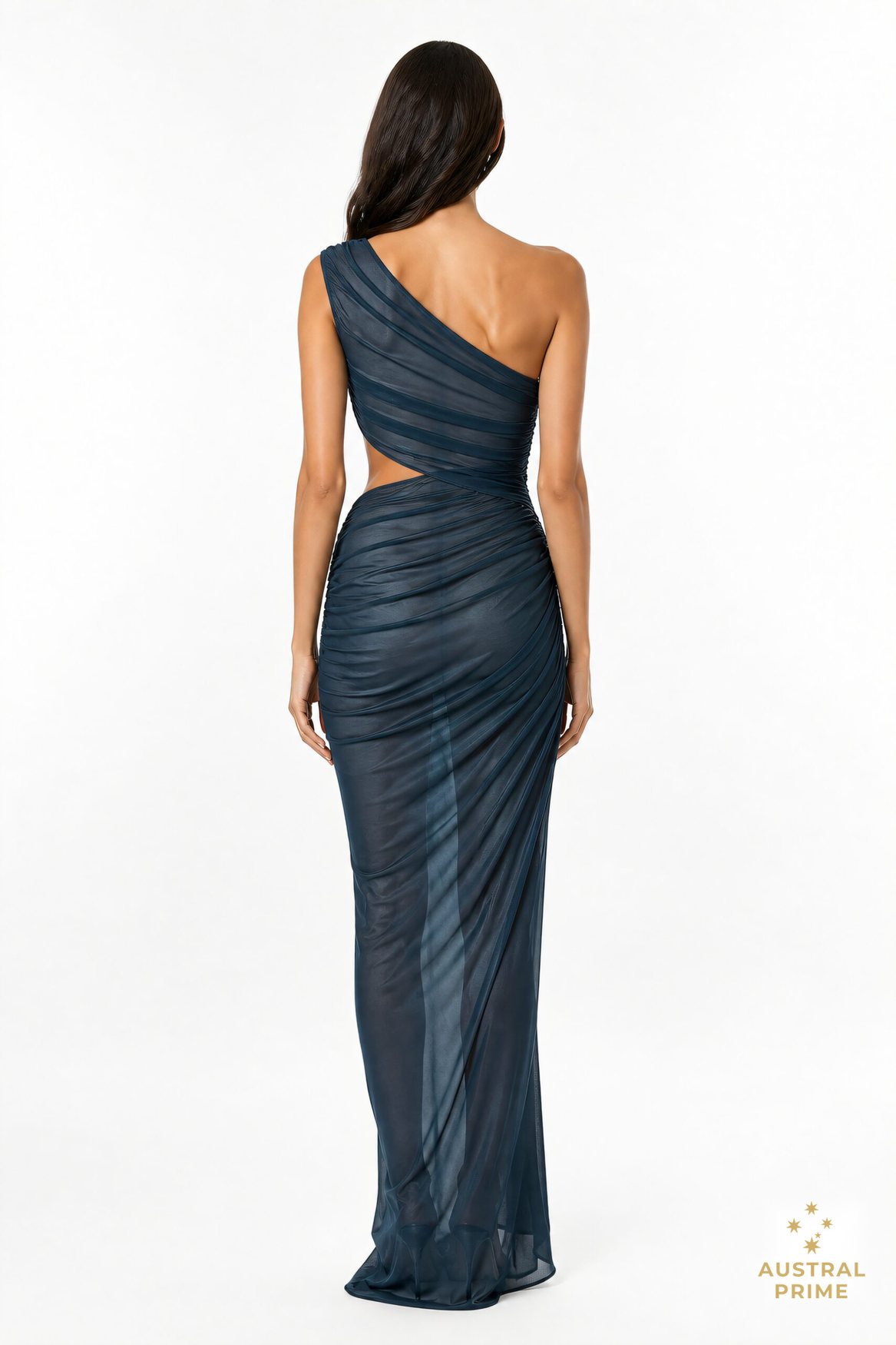 Atlein One Shoulder Ruched Cut Out Gown Dress — image 2 of 4