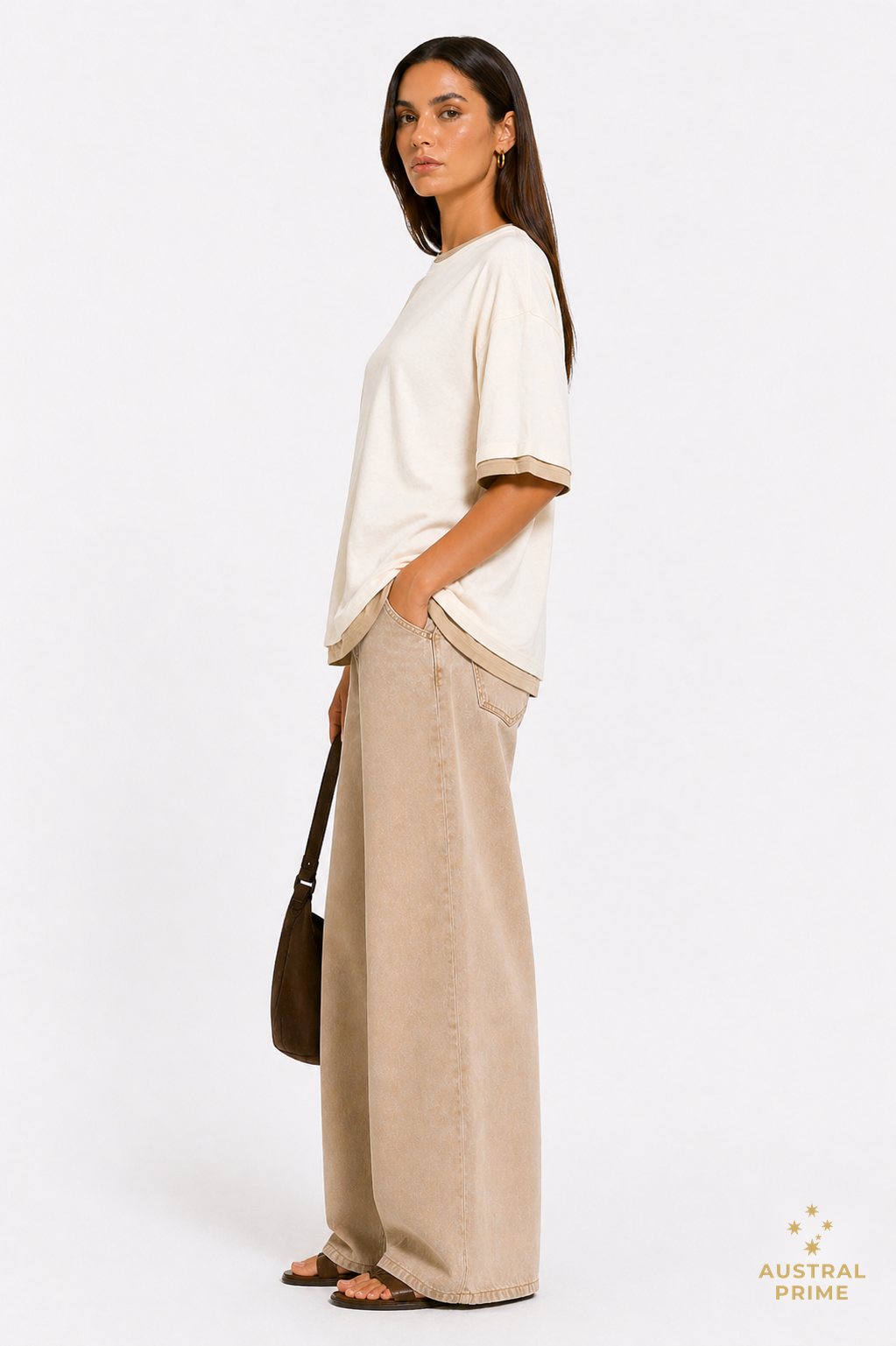 Aya Muse Double Layer T-Shirt in khaki — image 2 of 3