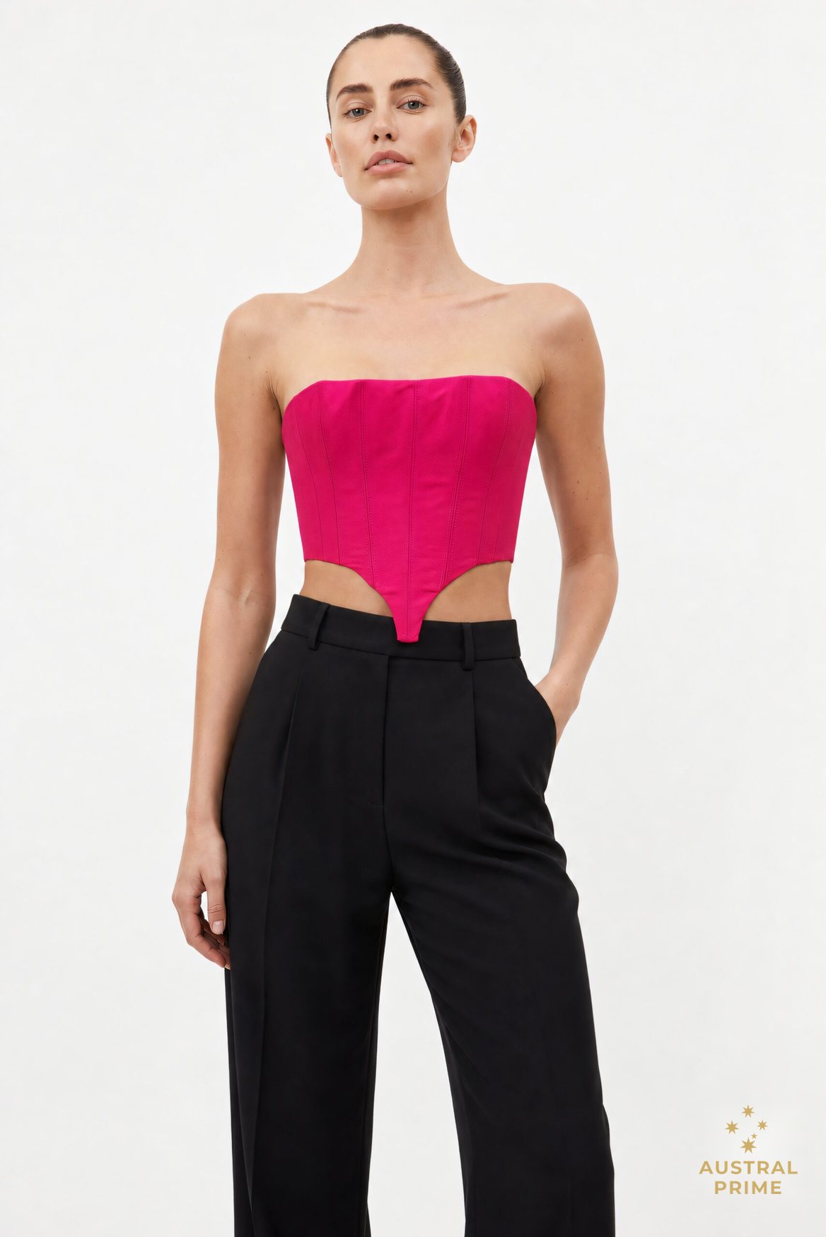 LaQuan Smith Cropped Bustier — Fuchsia