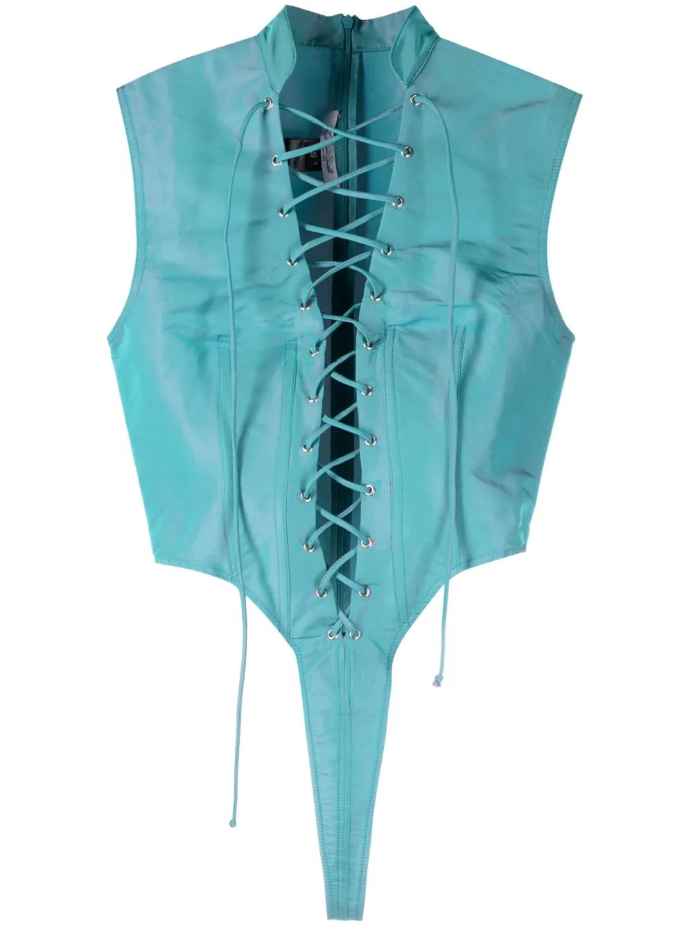 LaQuan Smith Utility Bodysuit with Lace Up Detail in aqua — image 2 of 5