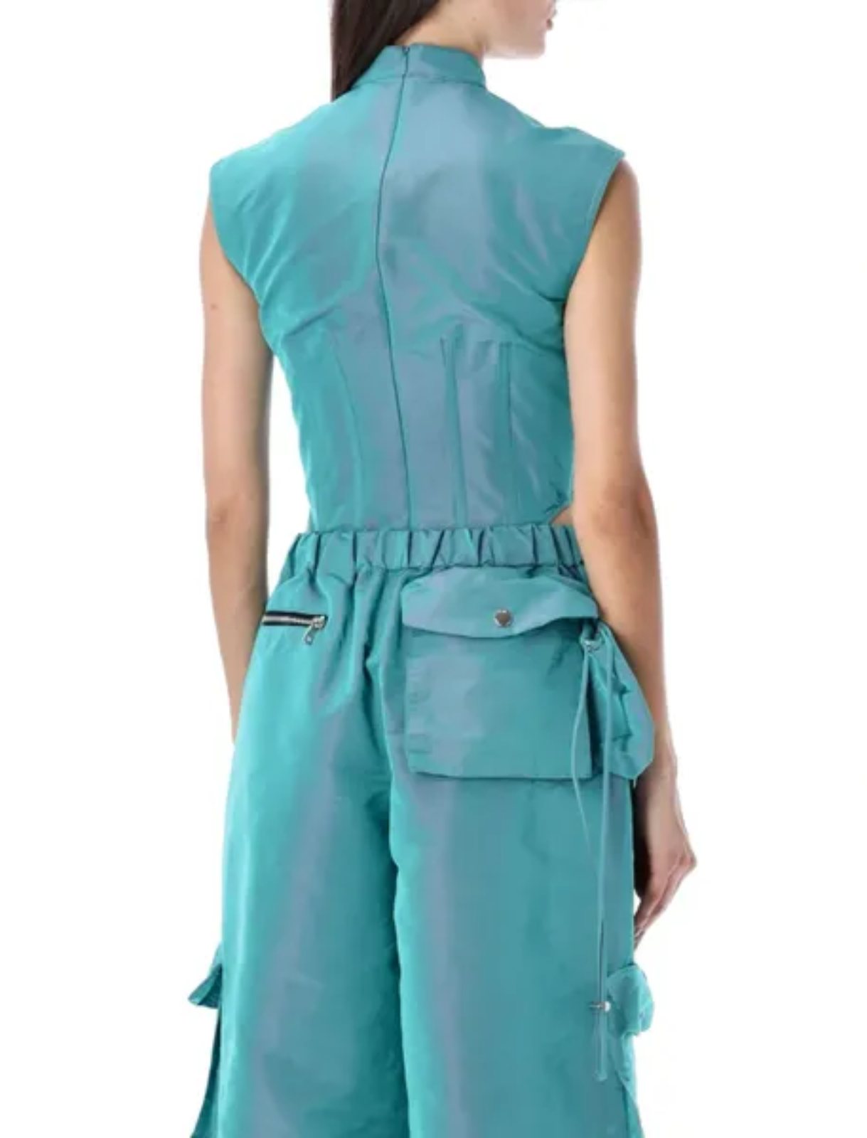 LaQuan Smith Utility Bodysuit with Lace Up Detail in aqua — image 5 of 5