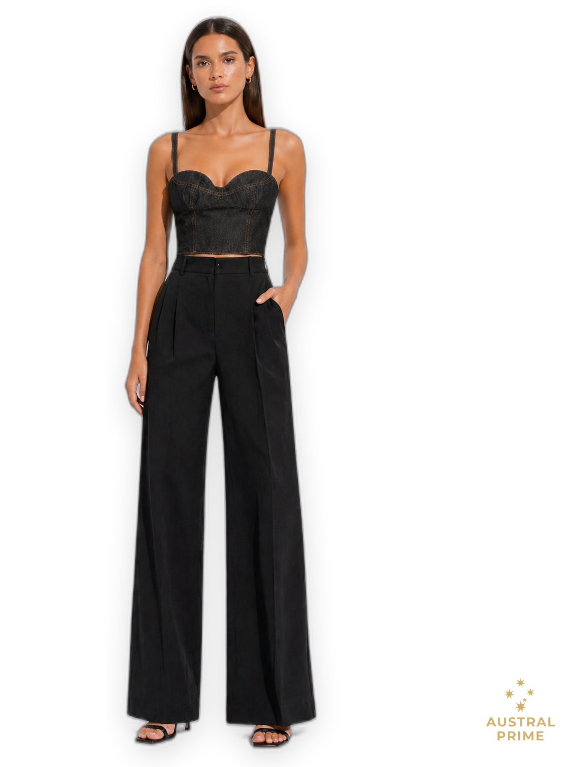 Magda Butrym Bustier Cropped Denim Corset Top — Black