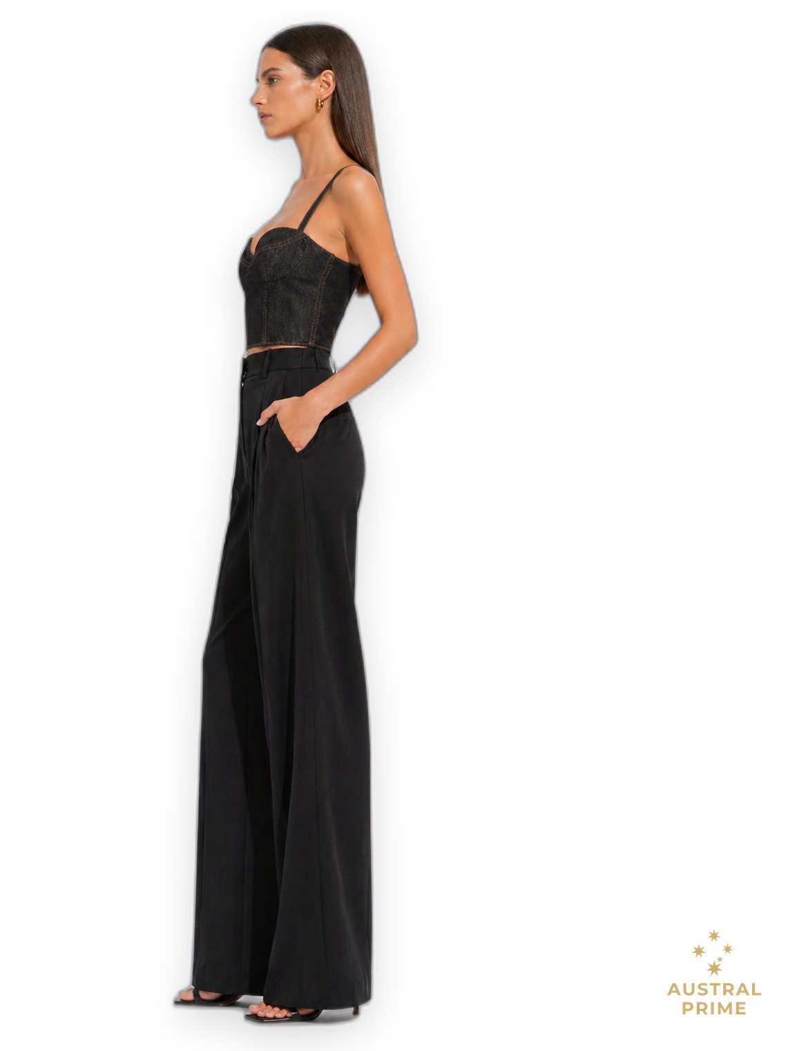 Magda Butrym Bustier Cropped Denim Corset Top in black — image 2 of 4