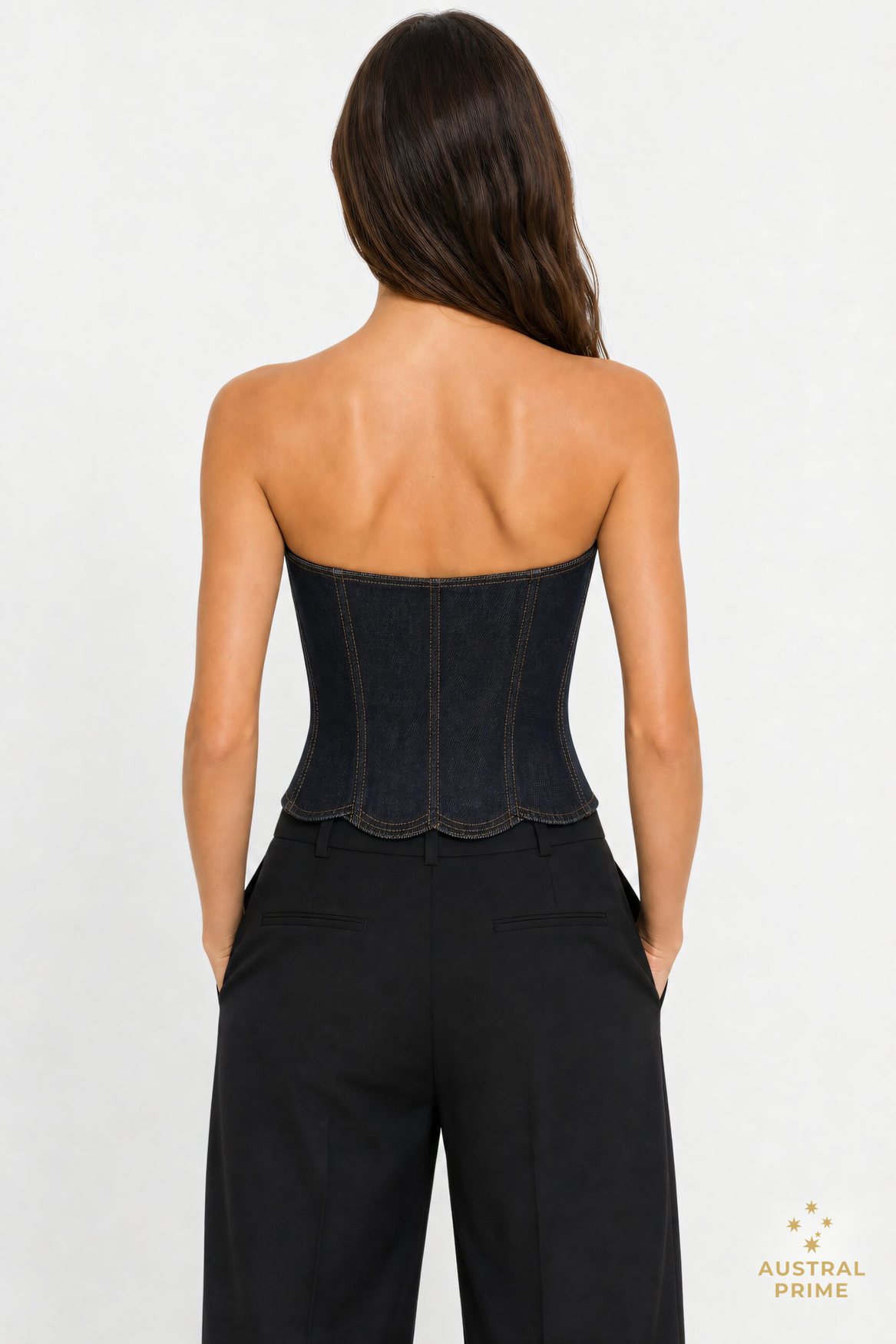 Magda Butrym Flower Bustier Denim Corset Top in black — image 2 of 2