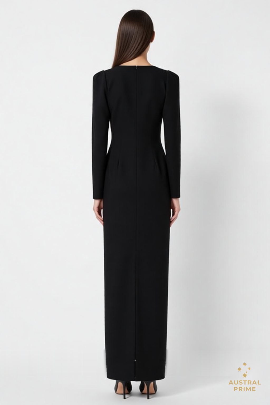 Monot Asymmetric V Neck Long Sleeve Maxi Dress in black — image 3 of 3