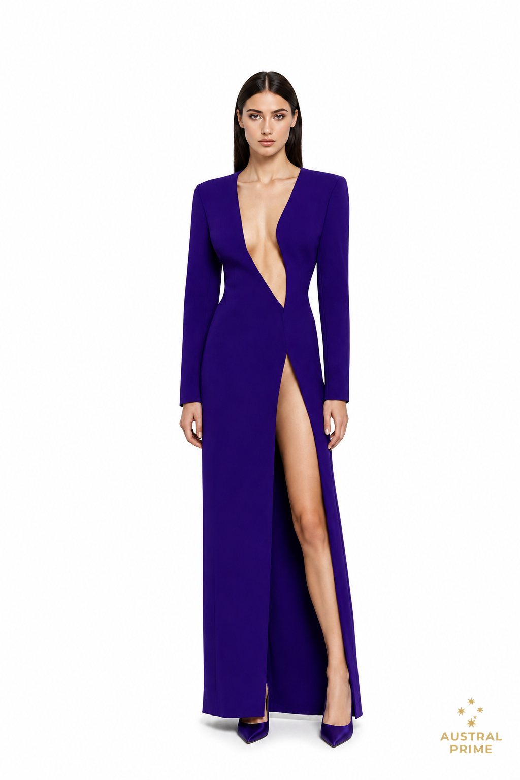 Monot Asymmetric V Neck Long Sleeve Maxi Dress in purple — image 1 of 3