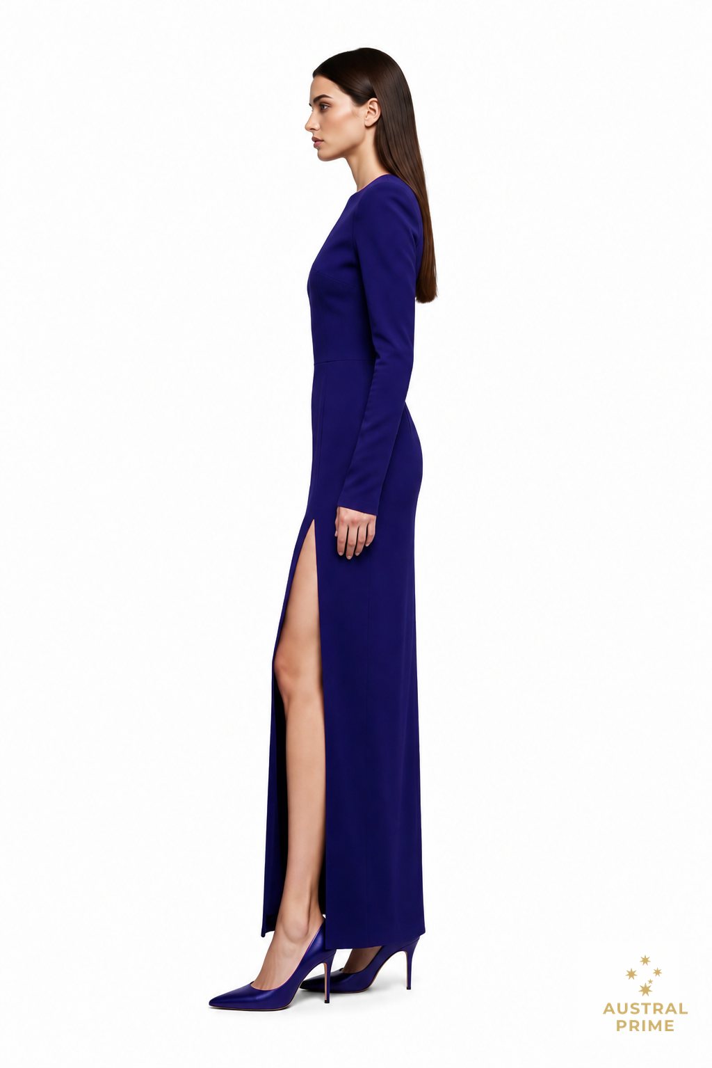 Monot Asymmetric V Neck Long Sleeve Maxi Dress in purple — image 2 of 3