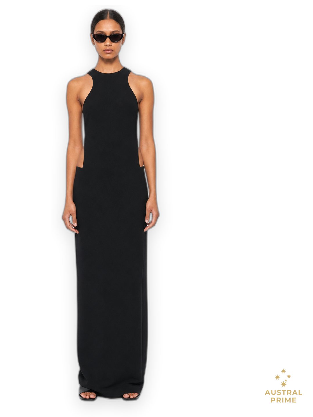 Monot Drawstring Halterneck Cut Out Dress — Black