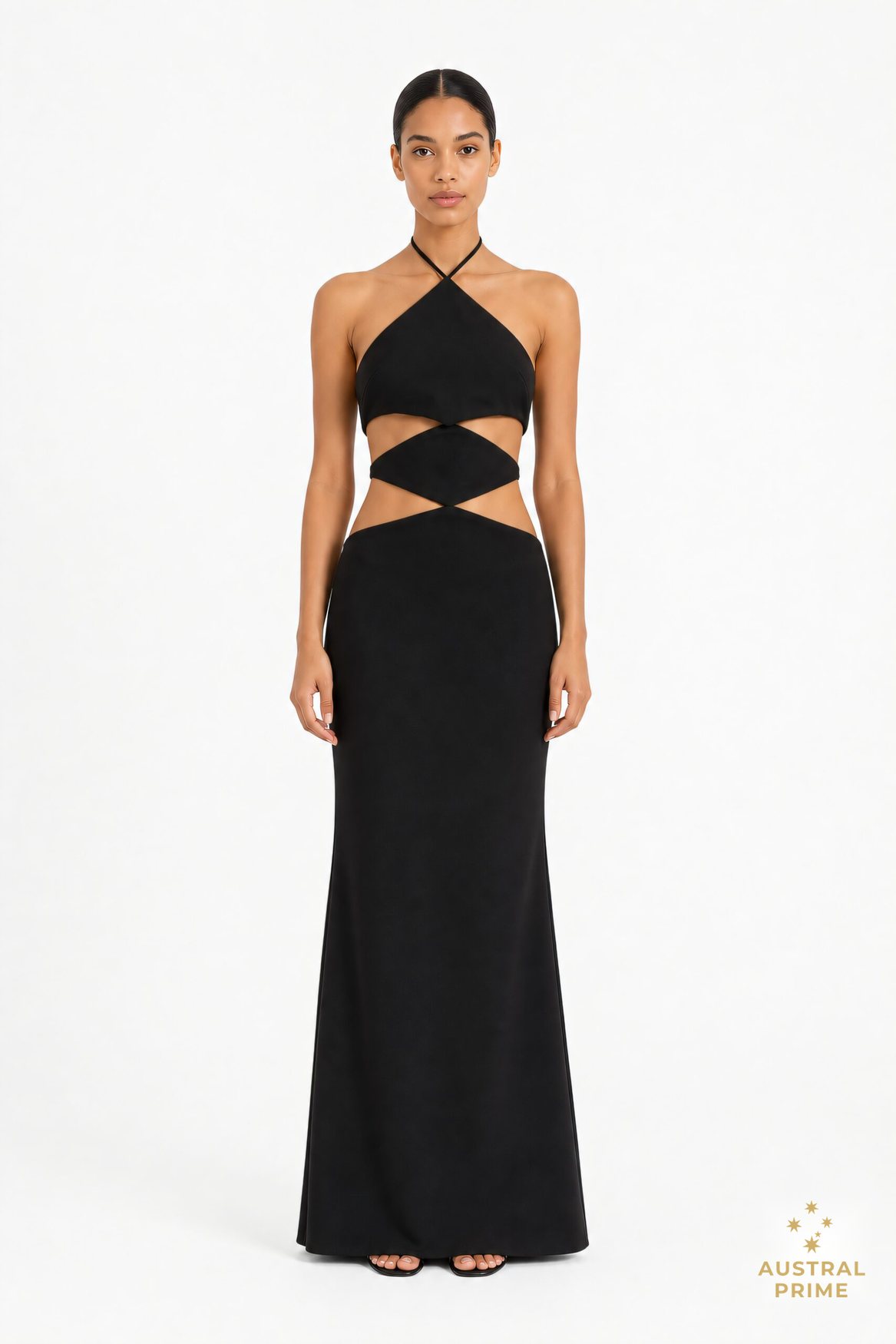 Monot Halterneck Diamond Cut Out Dress in black — image 1 of 4