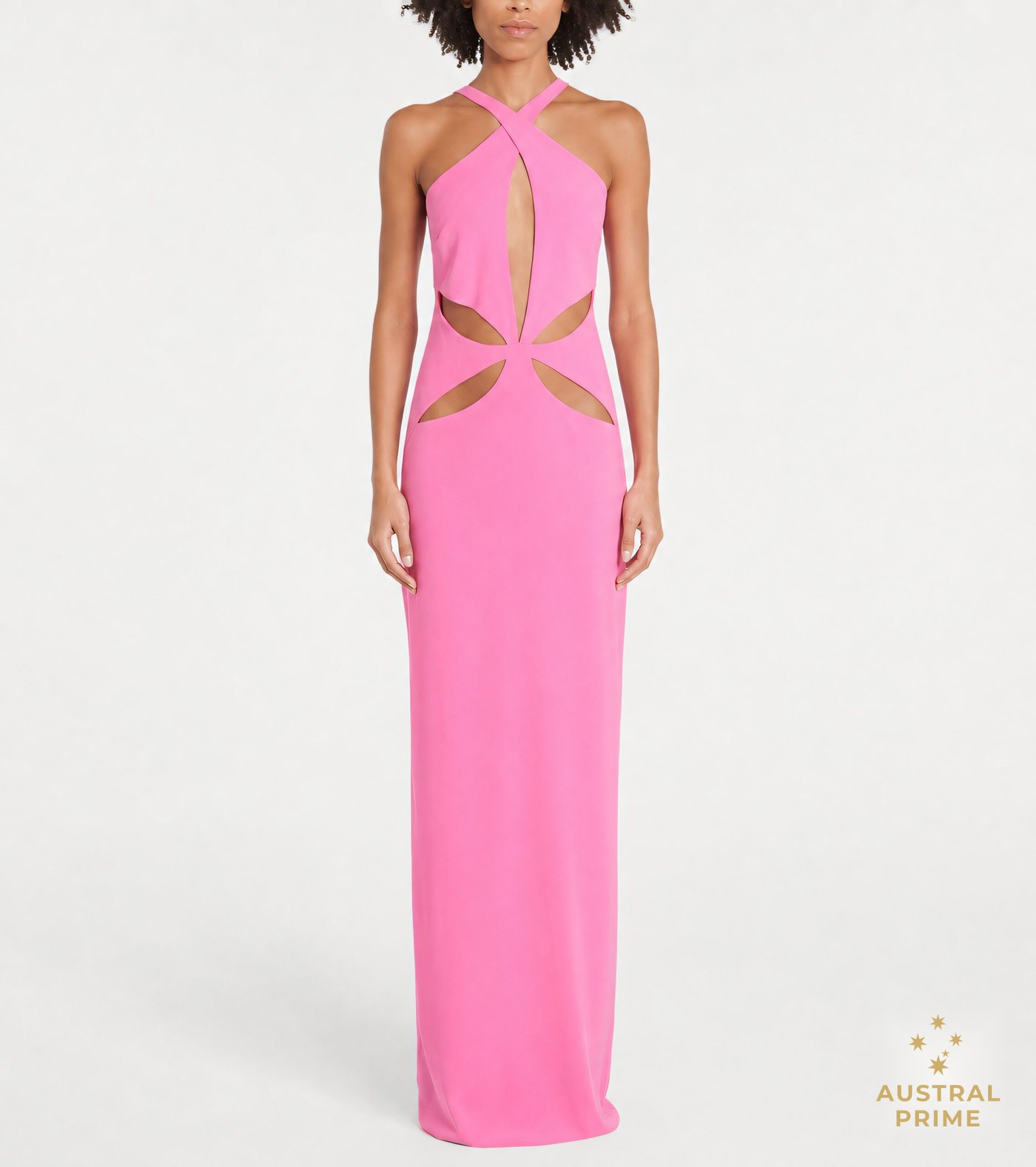 Monot Halterneck Petal Cut Out Dress in pink — image 1 of 2