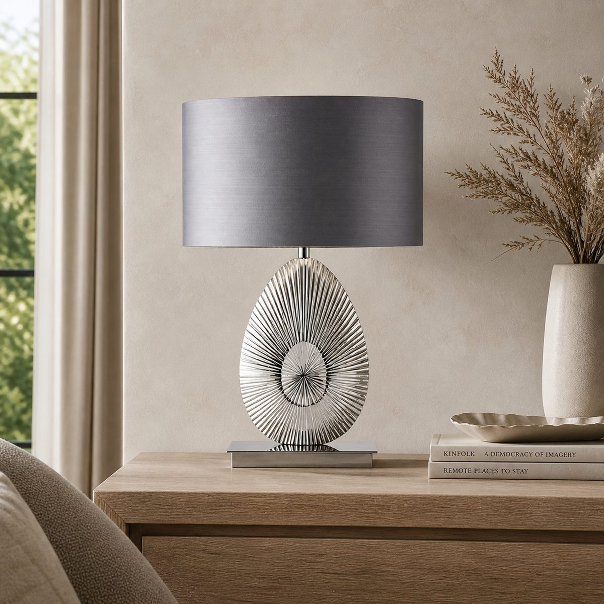 Gallery Direct Simeto table lamp — polished nickel designer base
