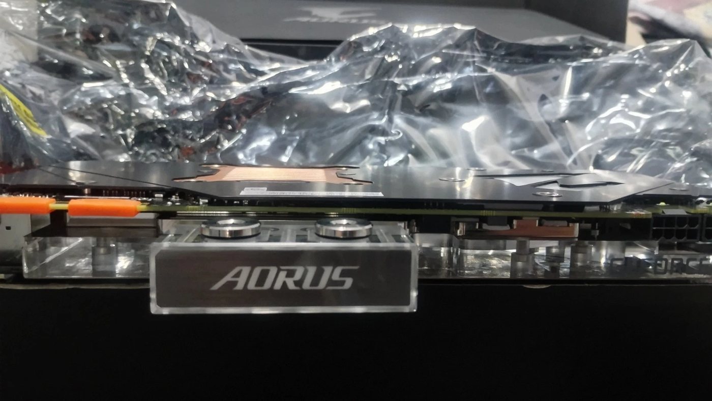 Water block inlet and outlet terminal with AORUS badge