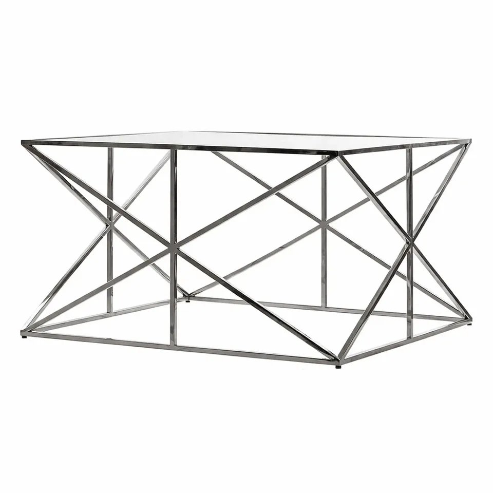 Parma coffee table, polished stainless steel frame, studio view