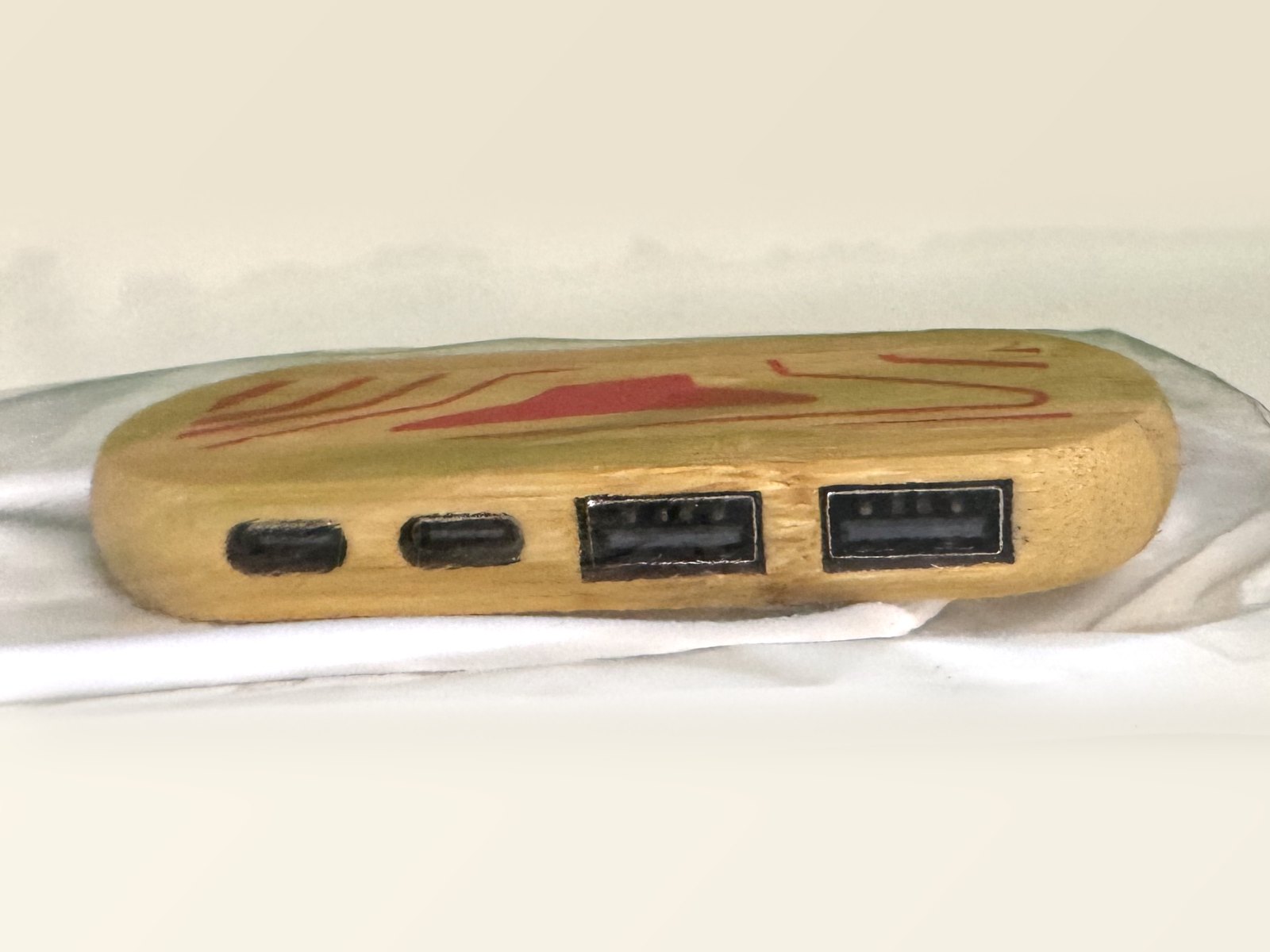 Port side: two working USB-A ports, plus two USB-C sockets that are cosmetic and not wired