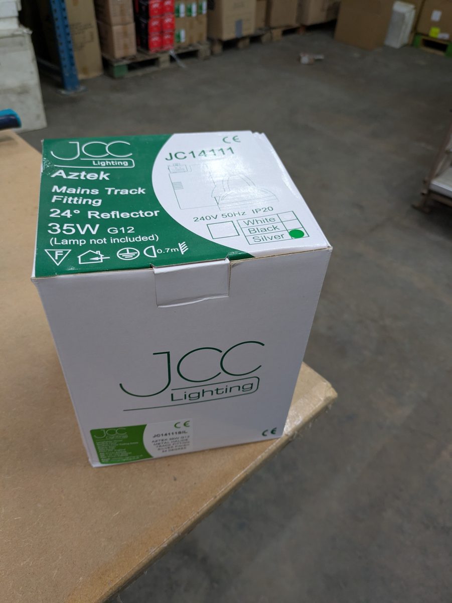 JCC JC14111 Aztek mains track fitting, silver — surplus UK stock