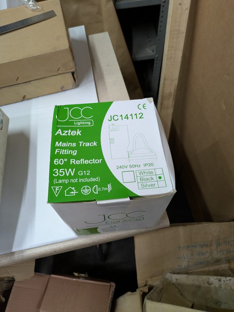 JCC JC14112 Aztek mains track fitting with 60 degree reflector, black — surplus UK stock