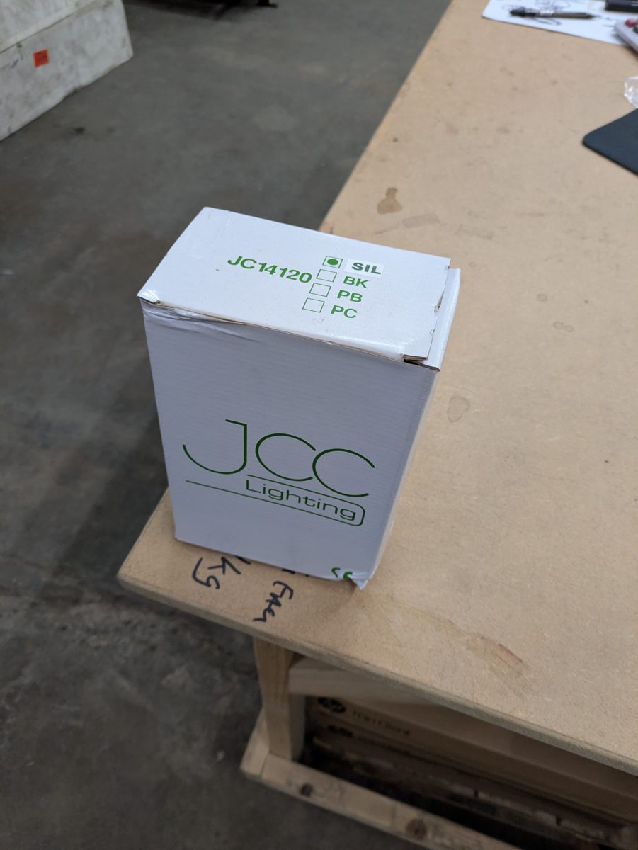 JCC JC14120 mains track spotlight fitting, silver — surplus UK stock
