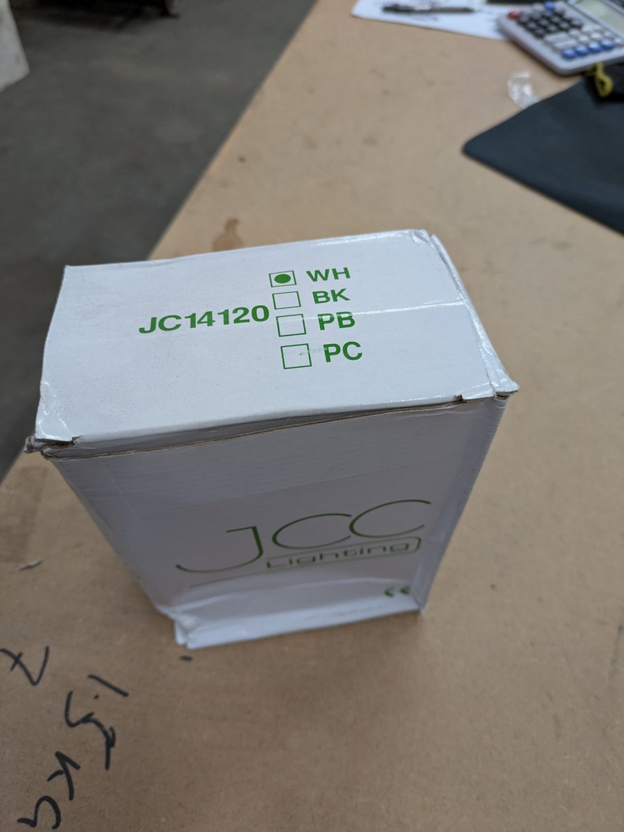 JCC JC14120 mains track spotlight fitting, white — surplus UK stock