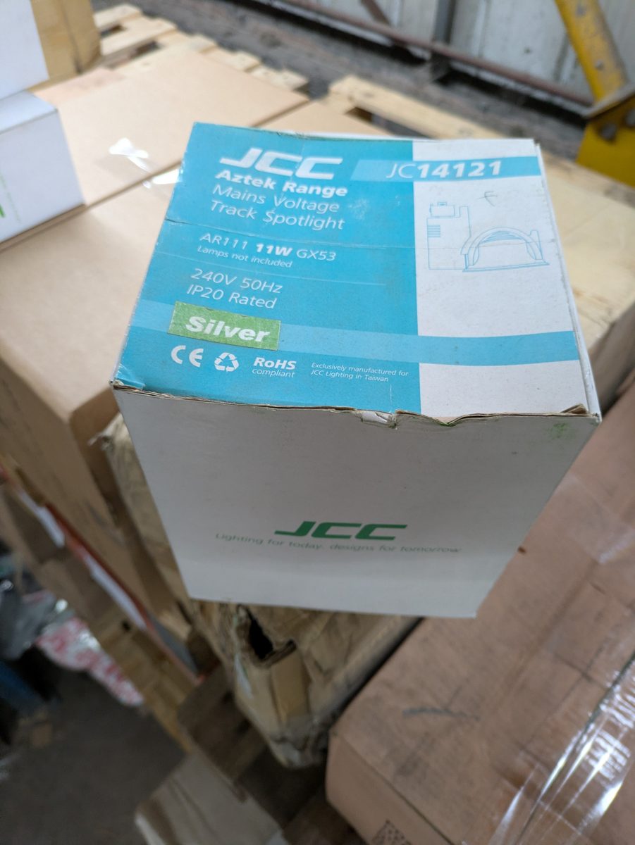 JCC JC14121 Aztek mains voltage track spotlight, silver — surplus UK stock