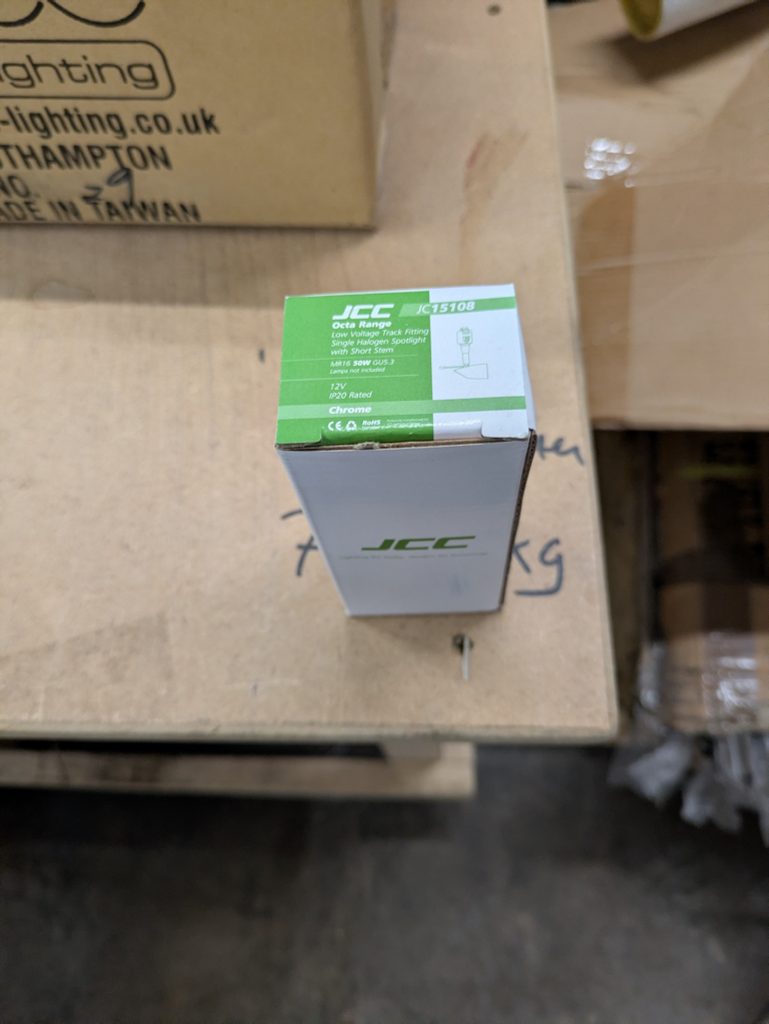 JCC JC15108 low-voltage track single halogen spotlight, short stem, chrome — surplus UK stock
