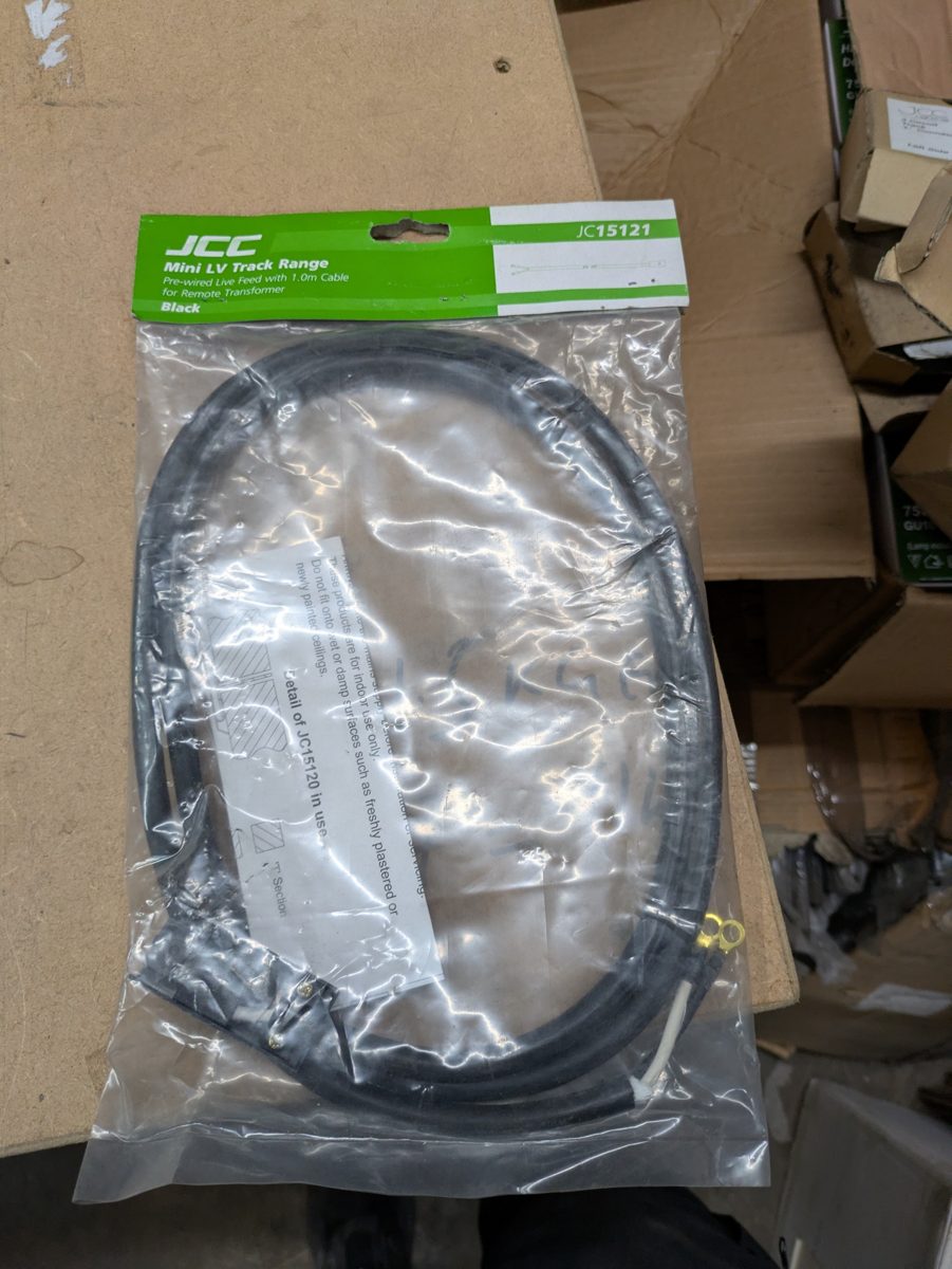 JCC JC15121 Mini LV track pre-wired live feed with 1.0m cable, silver — surplus UK stock