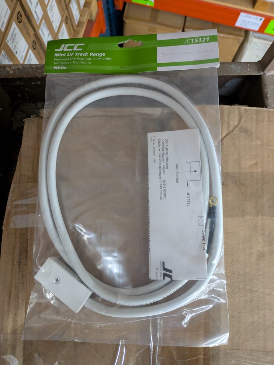 JCC JC15121 Mini LV track pre-wired live feed with 1.0m cable, white — surplus UK stock