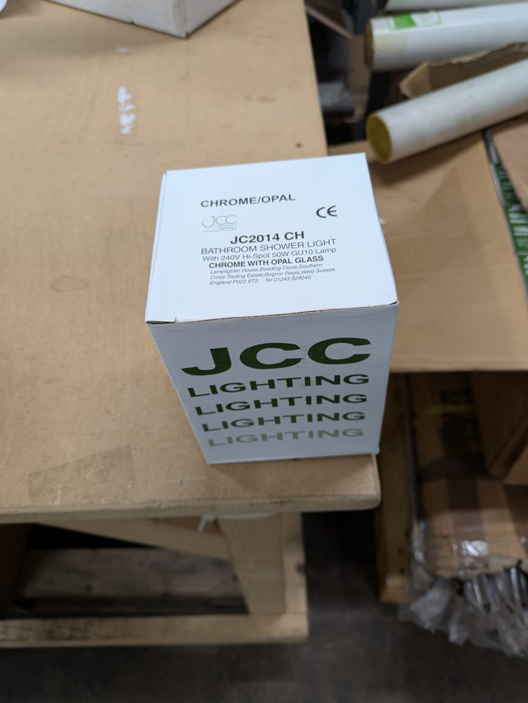 JCC JC2014 CH bathroom shower light, chrome with opal glass — surplus UK stock