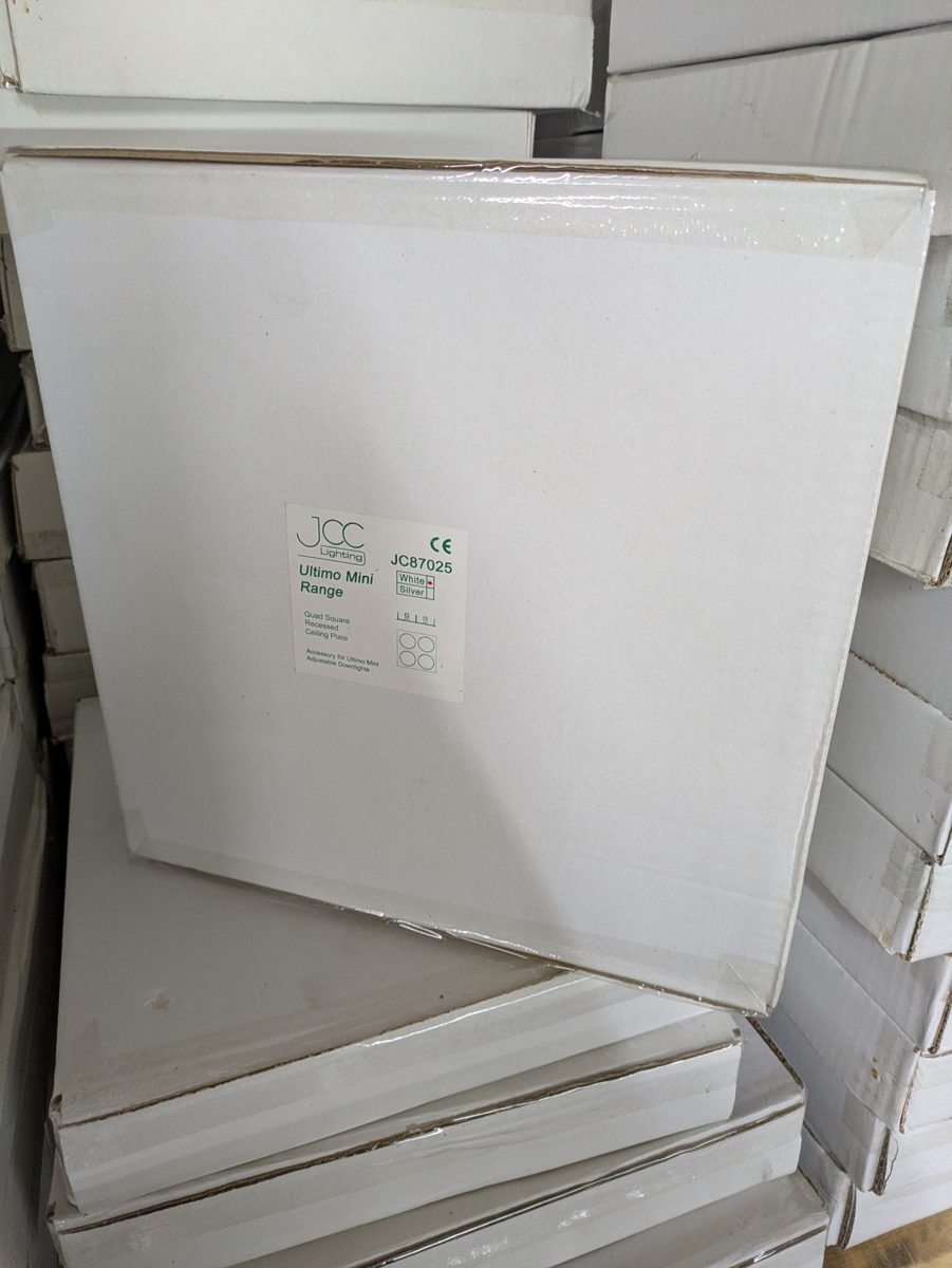 JCC JC87025 Ultimo Mini quad square recessed ceiling plate, white (batch 2) — surplus UK stock