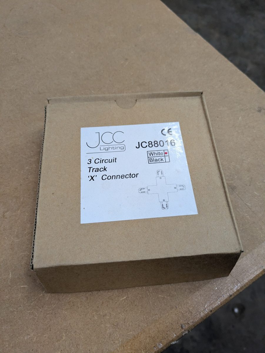 JCC JC88016 three-circuit track X (four-way) connector, white — surplus UK stock
