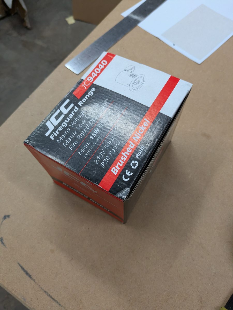 Fireguard Matrix Fire-Rated Low-Energy Downlight (15W, brushed nickel) nickel — surplus UK stock JC94040